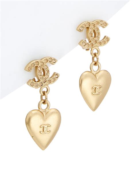 chanel gold heart earrings